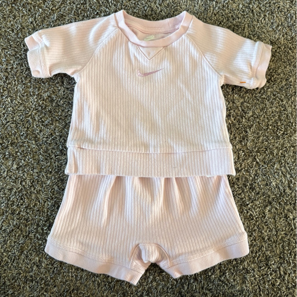 Nike Pink Ribbed Knit Top and Shorts Set